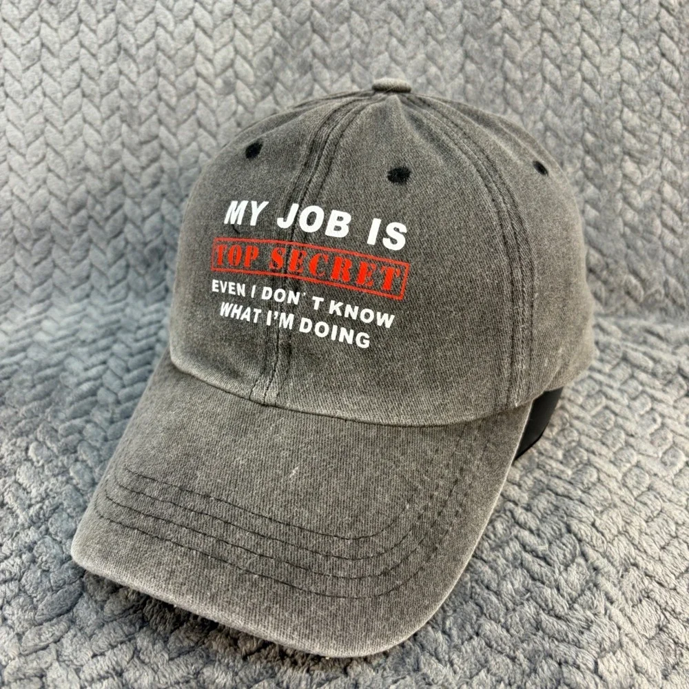 Top Secret Funny Work Humor Baseball Cap Washed Grey Cotton Adjustable Hat